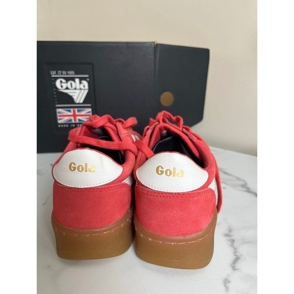 Gola Women's Red Suede Classic Sneakers Gum Sole Lace Up Casual Shoes 10 - Picture 4 of 5